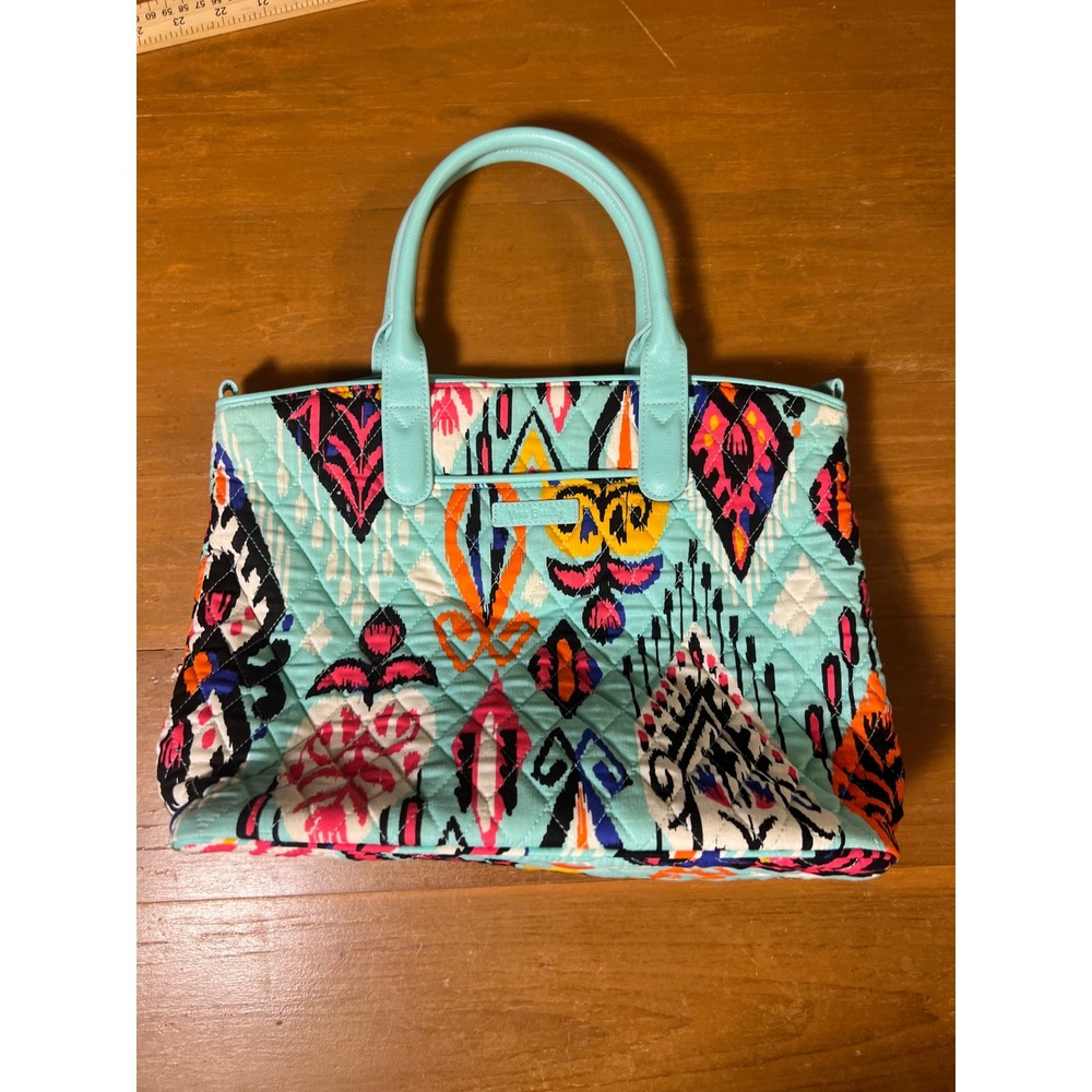 Vera Bradley‎ Quilted Cotton Ikat Tote Bag Turquoise Satchel Travel Handbag